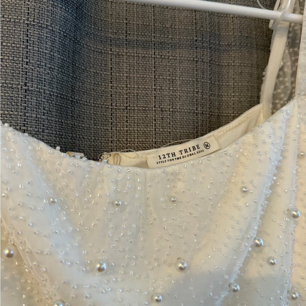 12th Tribe beaded pearl crop top